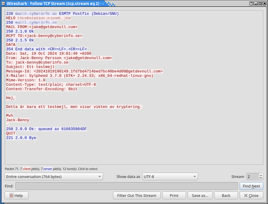 Läsa ett helt mejl i Wireshark